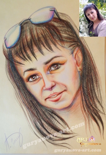 drawings, portrait with crayons, pastel, crayons, watercolor
