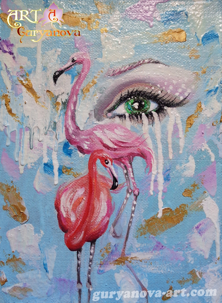 Серия  картин "Розовые дельфины, фламинго, крыло ангела", морская тематика