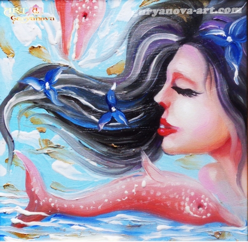 Серия картин "Розовые дельфины, фламинго, крыло ангела", морская тематика